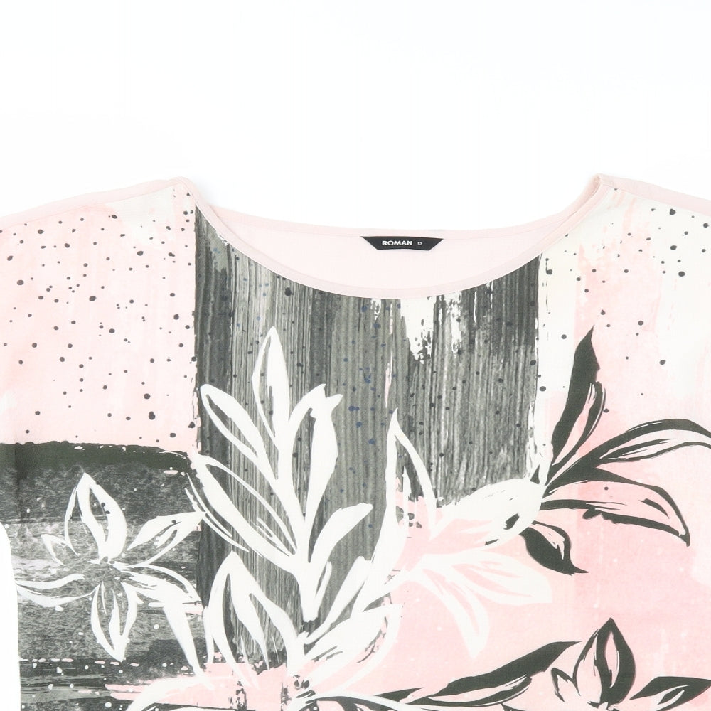 Roman Womens Pink Floral  Basic T-Shirt Size 12