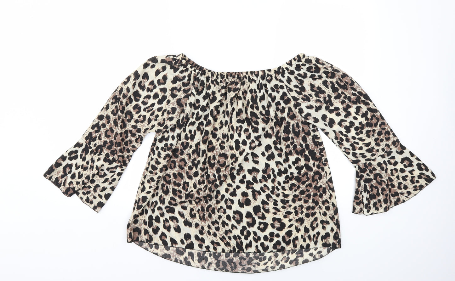 Preworn Womens Brown Animal Print  Basic Blouse Size L