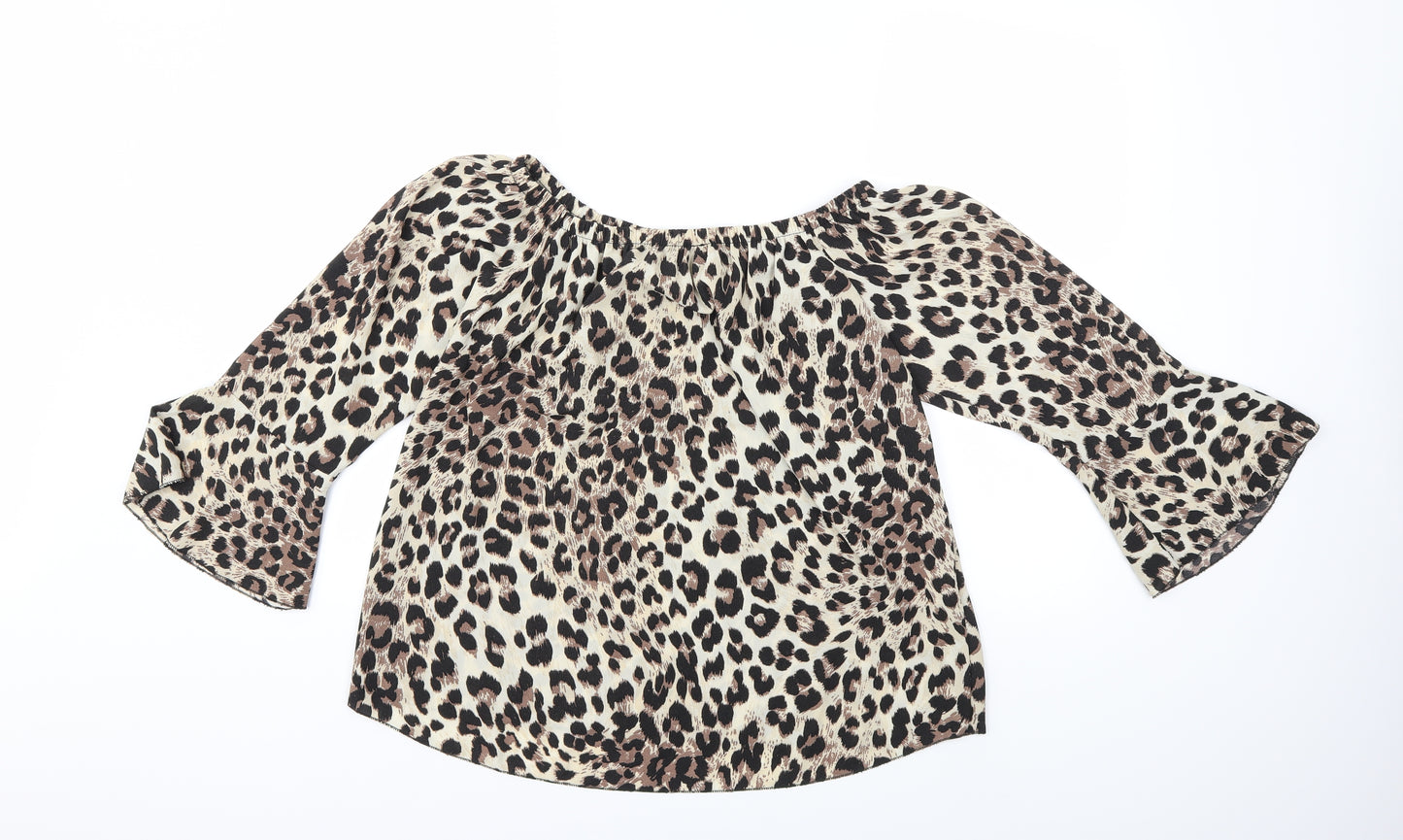 Preworn Womens Brown Animal Print  Basic Blouse Size L
