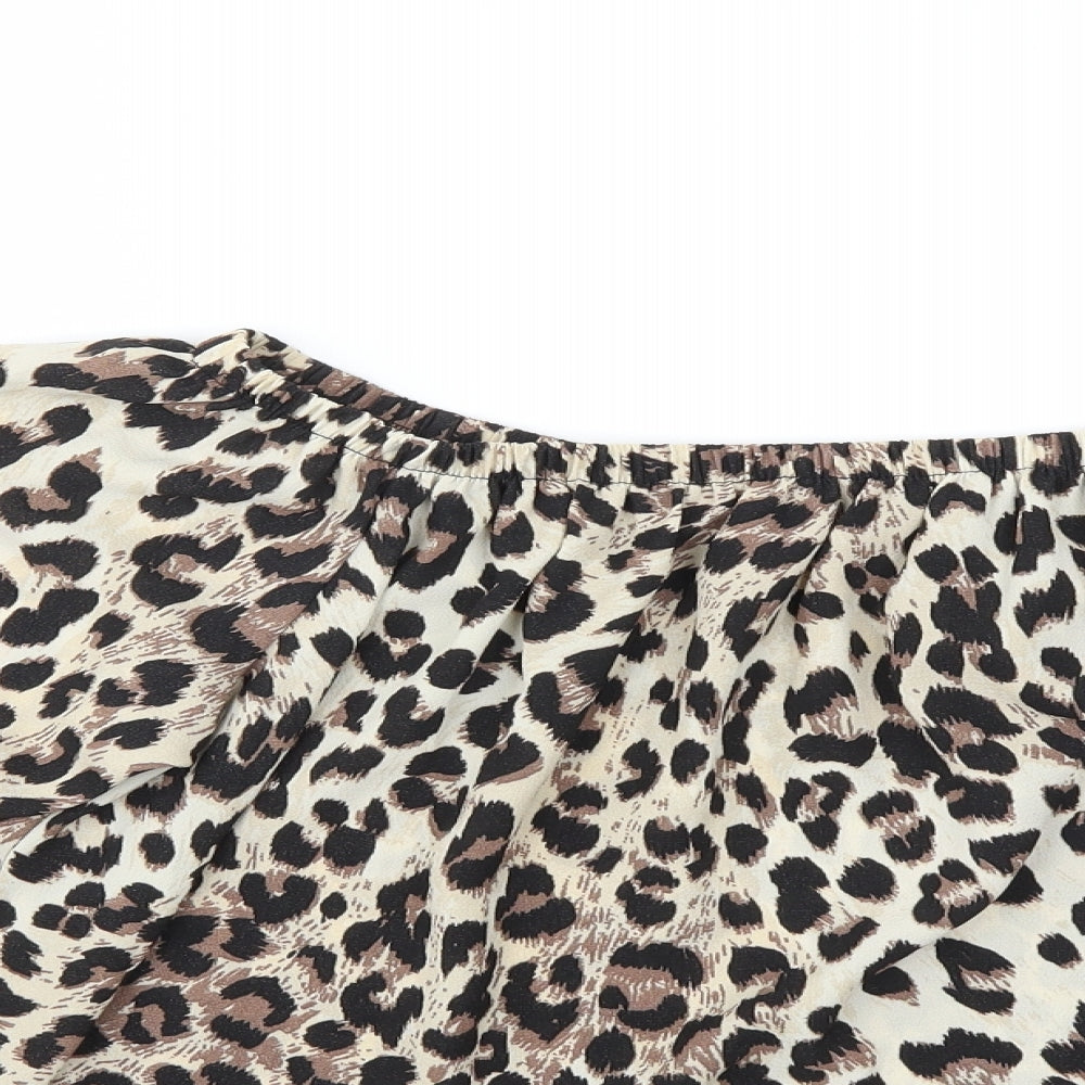 Preworn Womens Brown Animal Print  Basic Blouse Size L