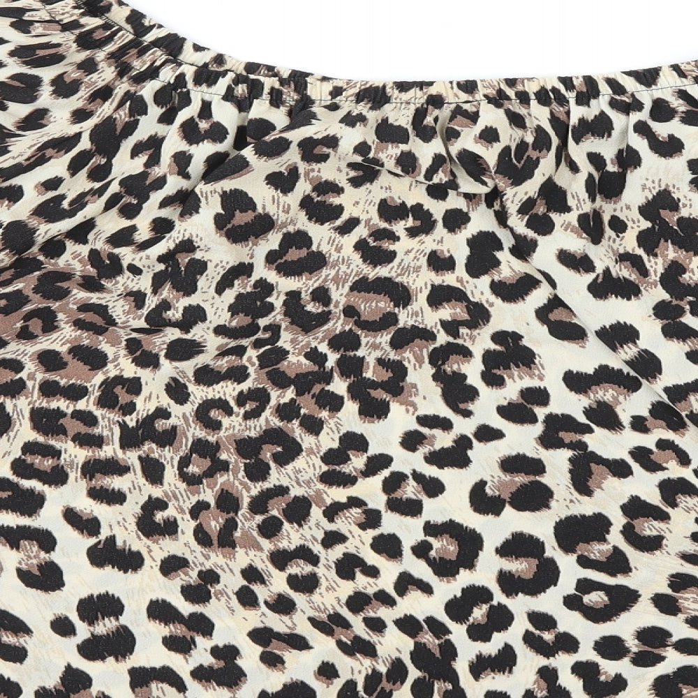 Preworn Womens Brown Animal Print  Basic Blouse Size L