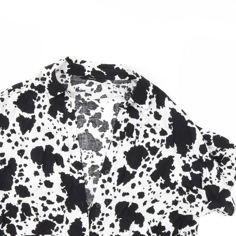 George Womens White Animal Print  Basic Button-Up Size 12