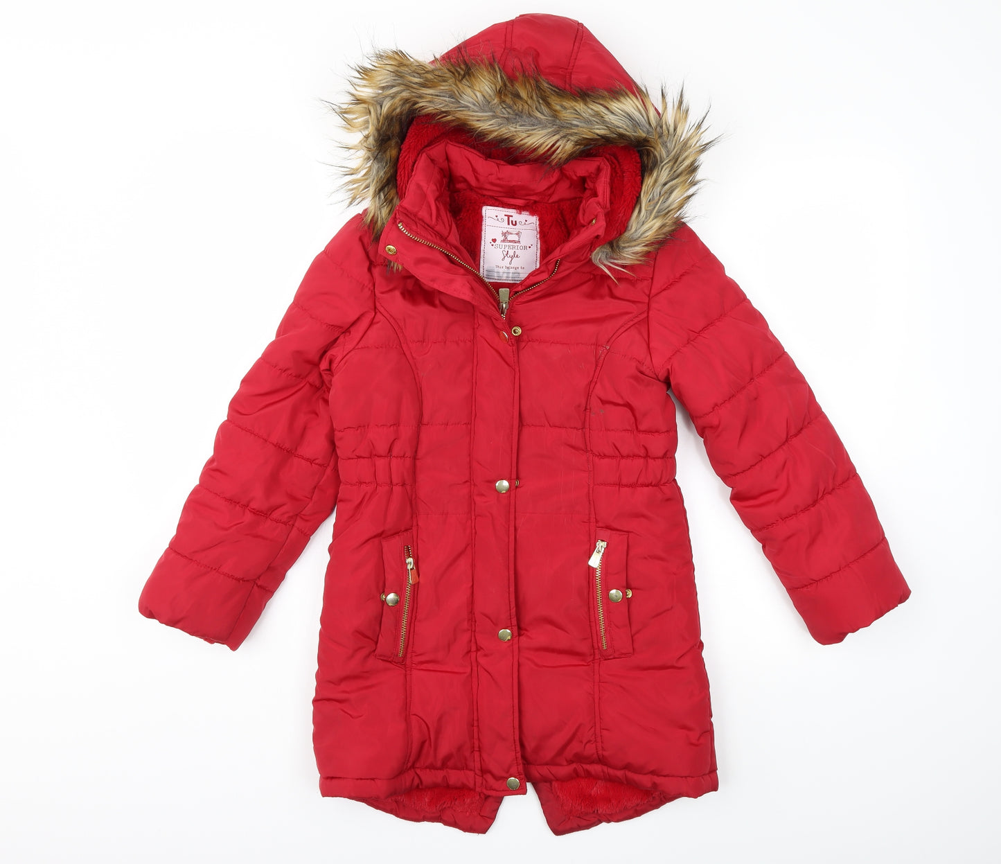 TU Girls Red   Parka Coat Size 9-10 Years