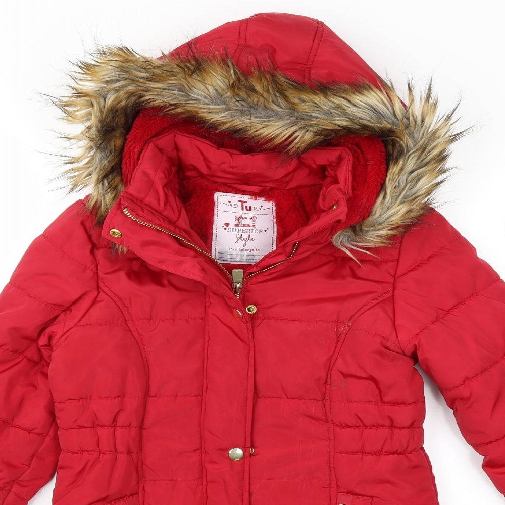 TU Girls Red   Parka Coat Size 9-10 Years