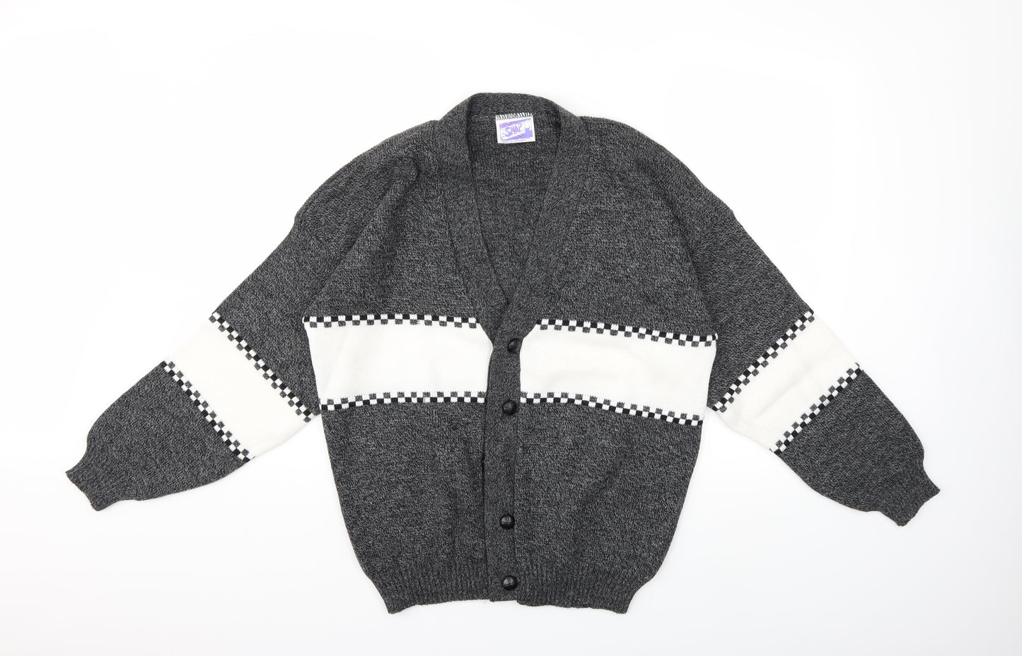 SNAP Mens Grey Striped Knit Cardigan Jumper Size L