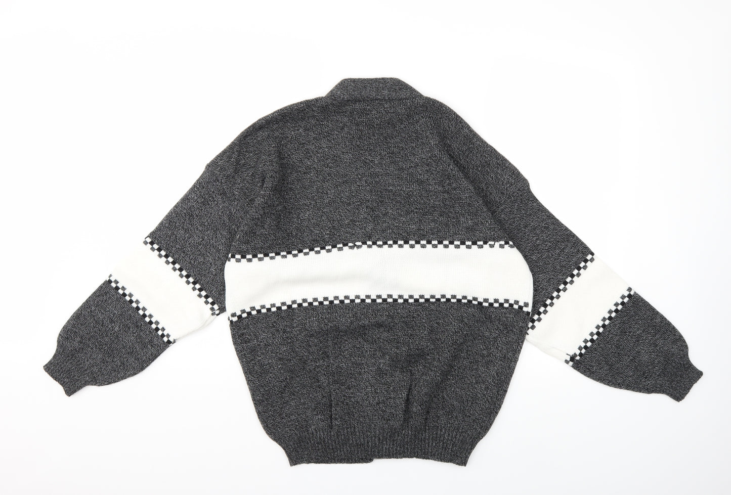 SNAP Mens Grey Striped Knit Cardigan Jumper Size L