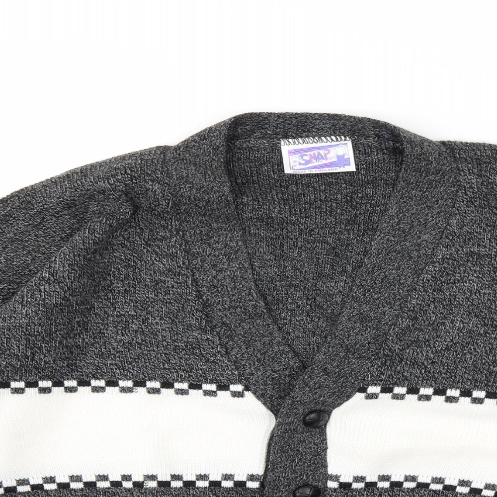 SNAP Mens Grey Striped Knit Cardigan Jumper Size L