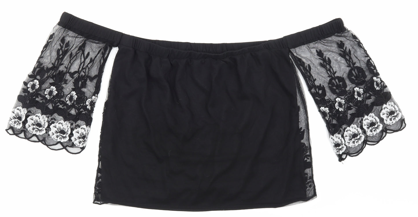 Select Womens Black Floral  Basic Blouse Size 14