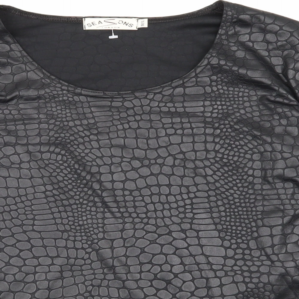 saesons Womens Black Animal Print  Basic T-Shirt Size L