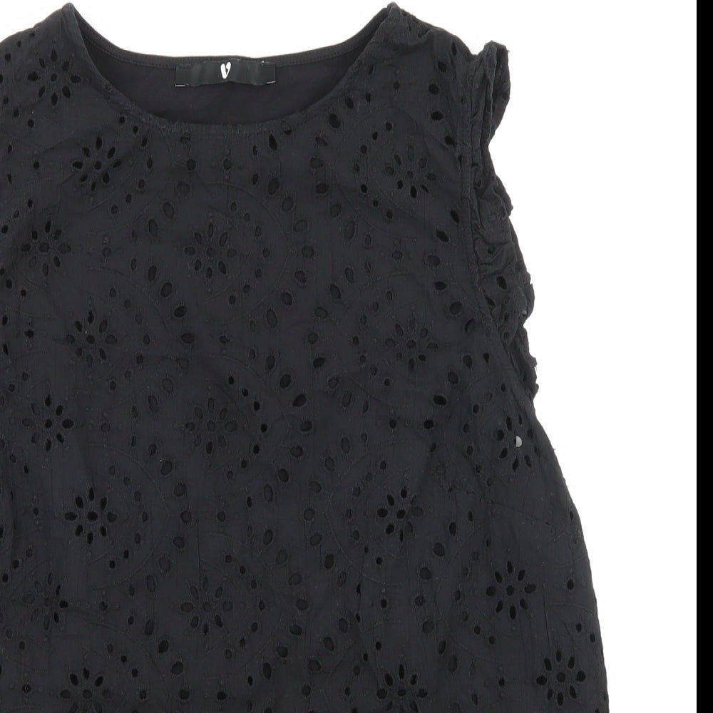 Very Womens Black  Lace Basic T-Shirt Size 14