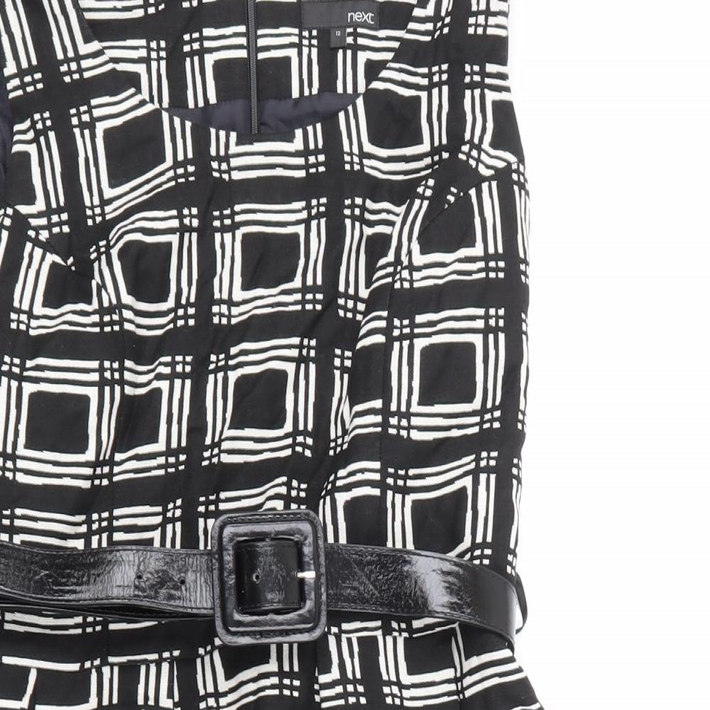 NEXT Womens Black Check  Skater Dress  Size 12