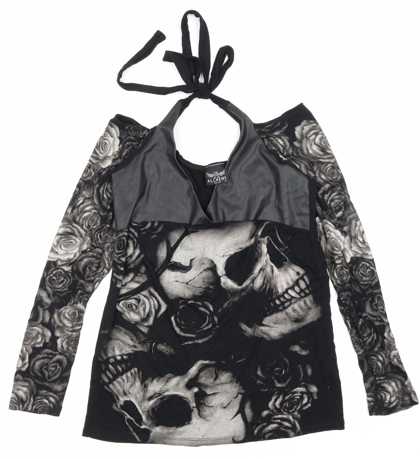 Alchemy Womens Black Floral  Basic T-Shirt Size M
