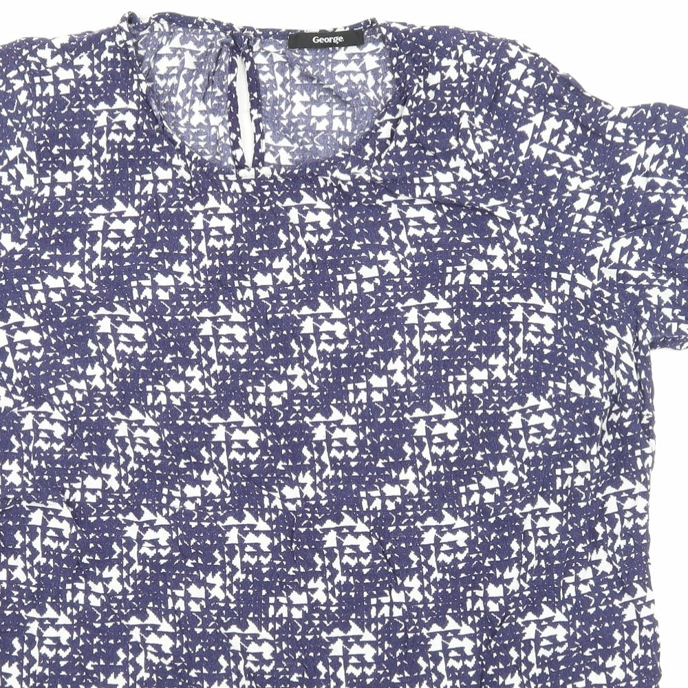 George  Womens Blue Argyle/Diamond  Basic Blouse Size 16