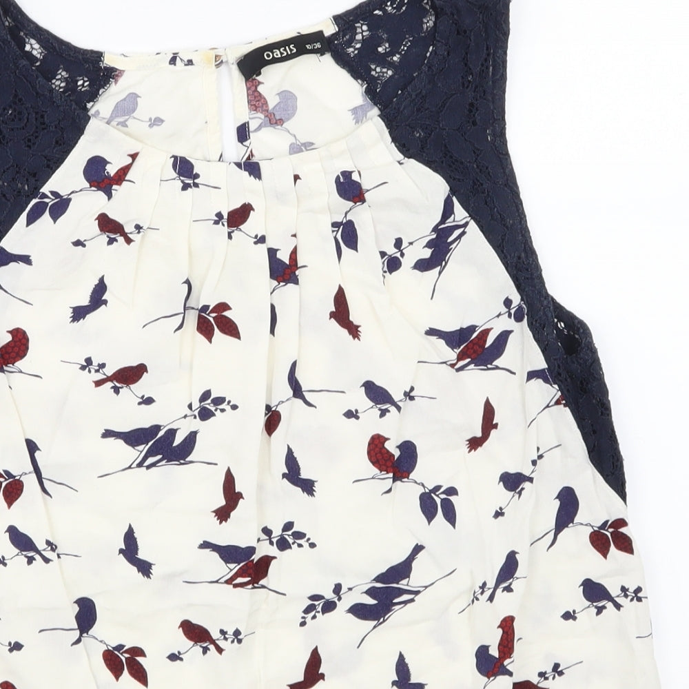 Oasis Womens White Animal Print  Basic Blouse Size 10