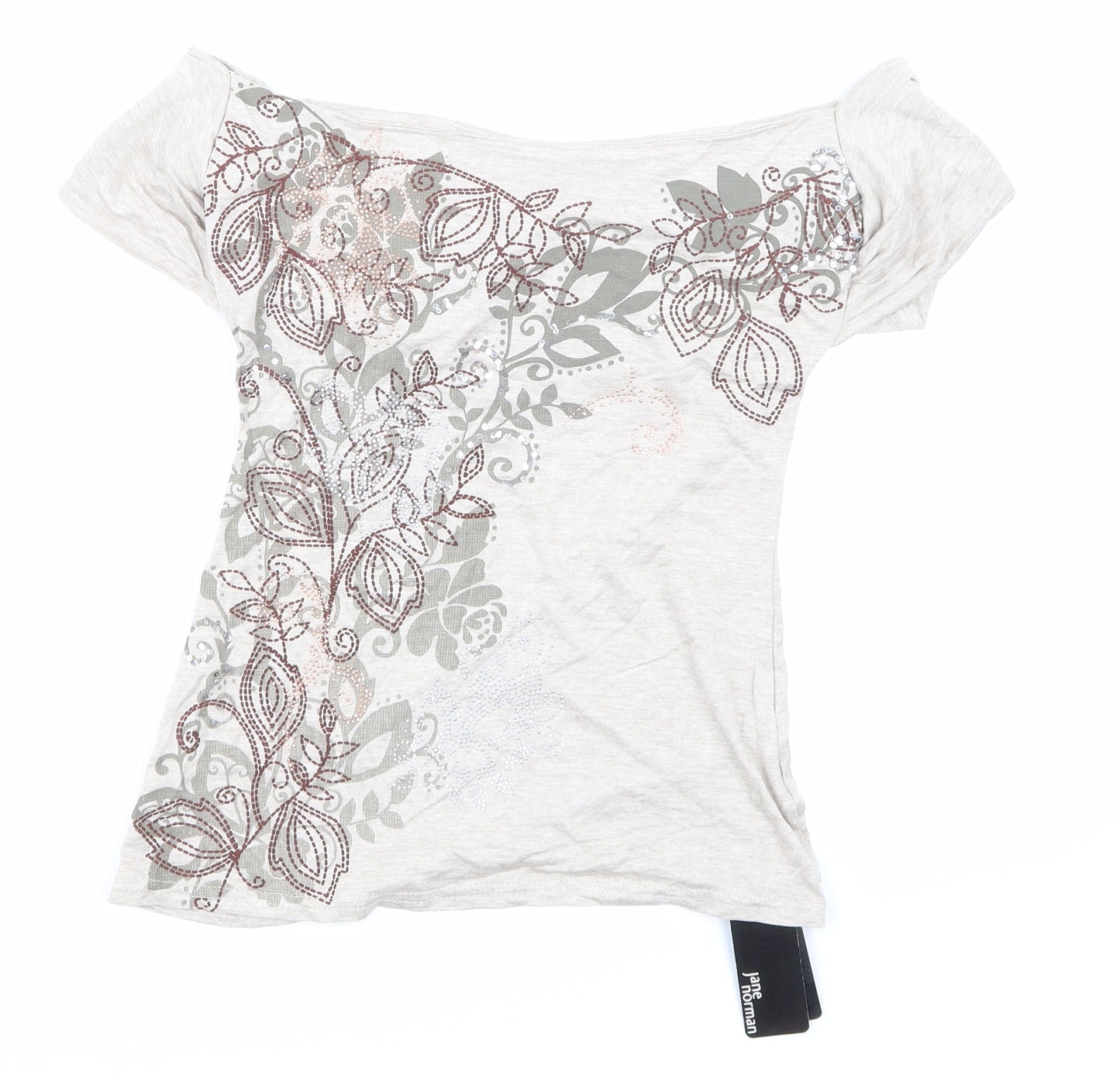 Jane Norman Womens Beige Floral  Basic T-Shirt Size 10