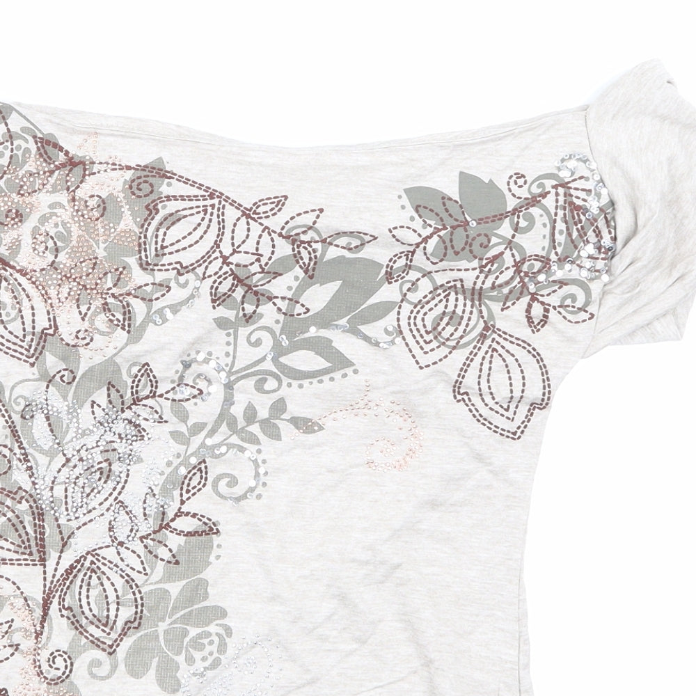 Jane Norman Womens Beige Floral  Basic T-Shirt Size 10
