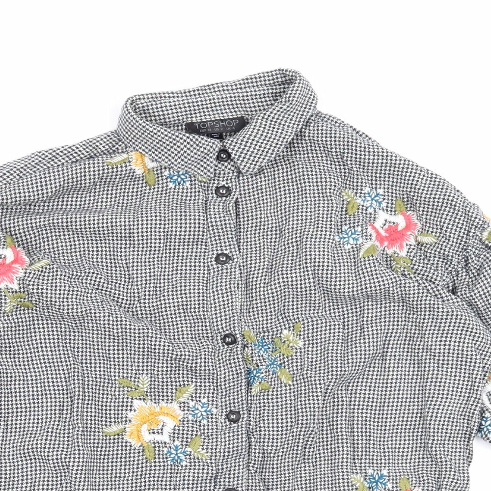 Topshop Womens Black Check  Basic Button-Up Size 5XL