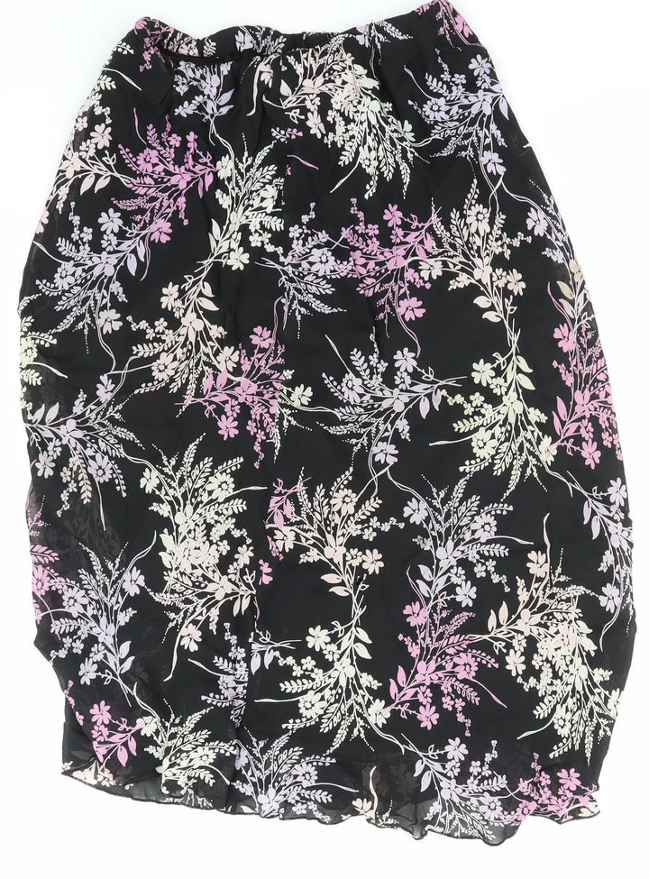 Berkertex Womens Black Floral Skater Skirt Size 14