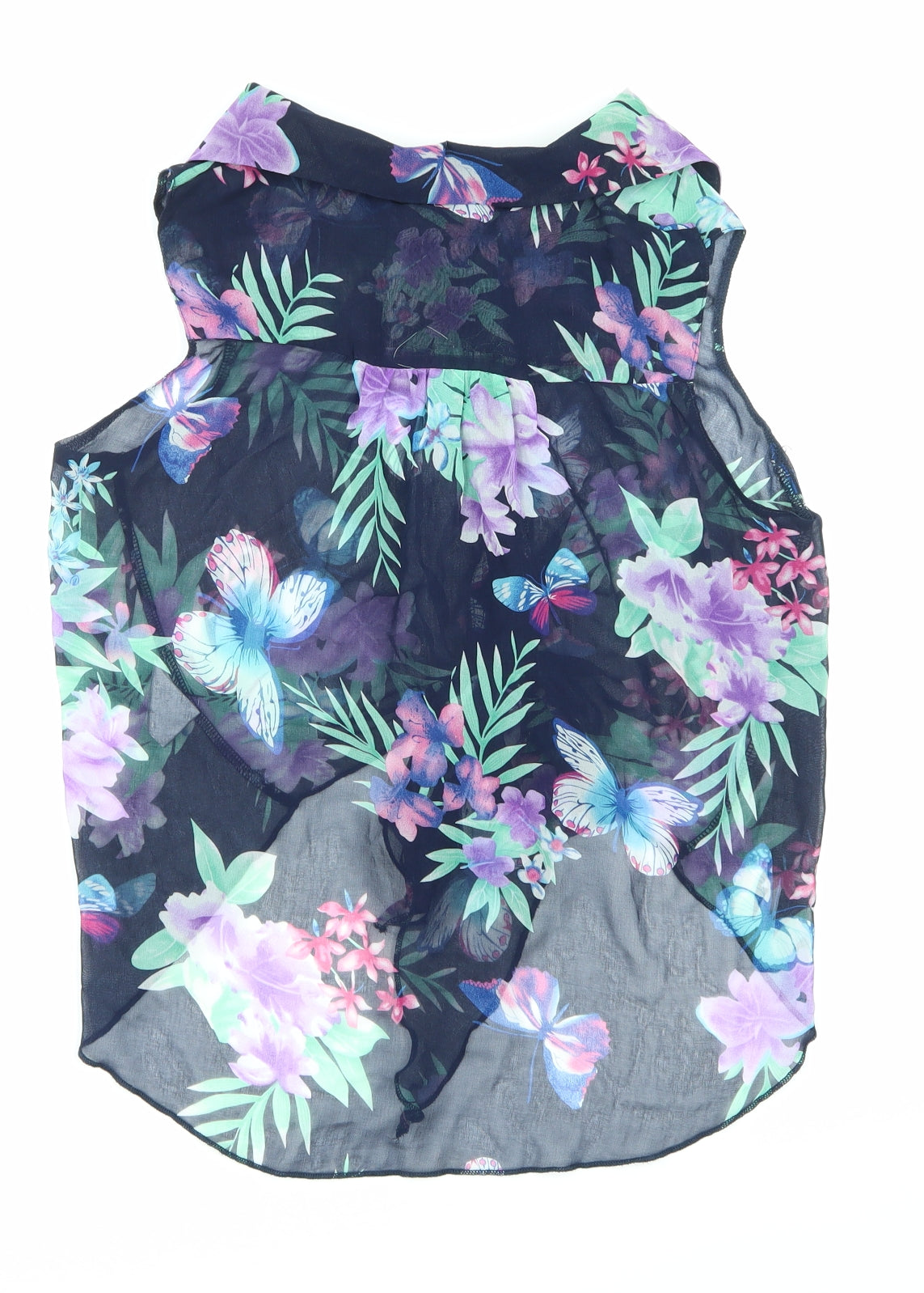 PARISIAN Womens Blue Floral Mesh Basic T-Shirt Size 12