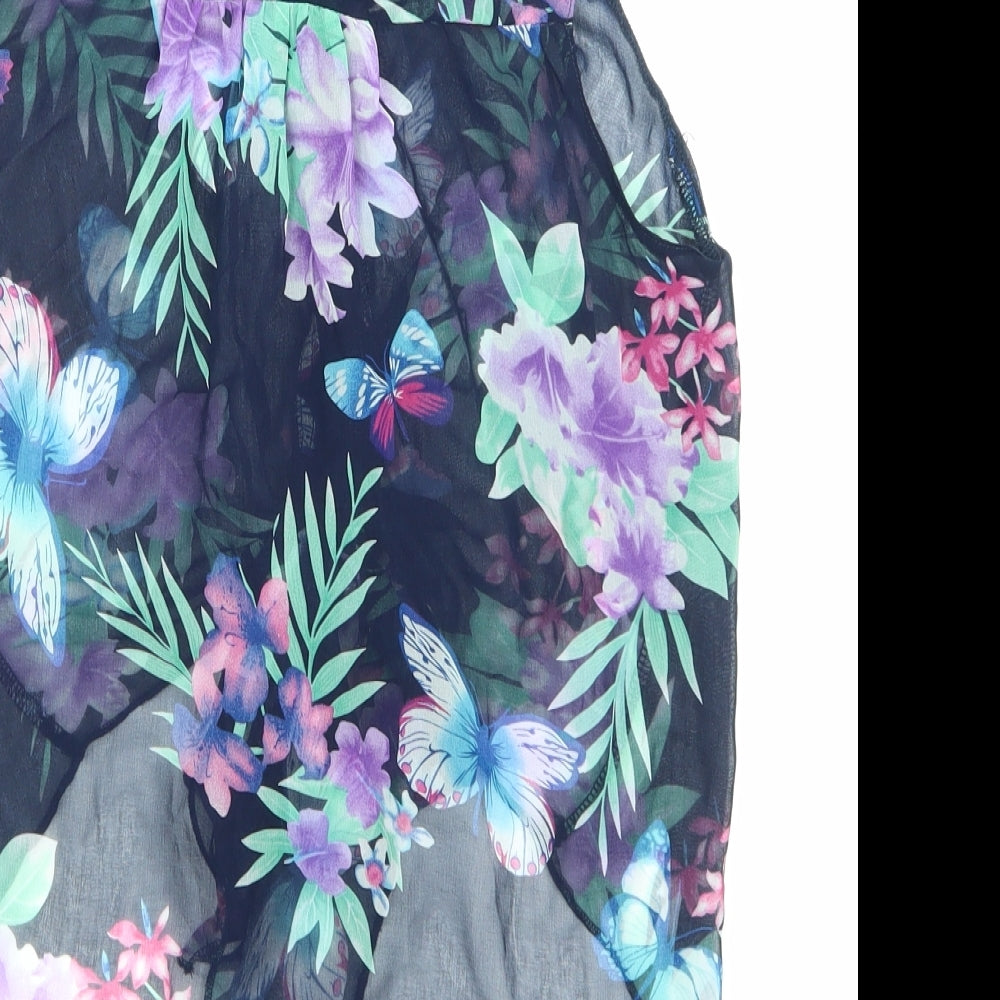 PARISIAN Womens Blue Floral Mesh Basic T-Shirt Size 12