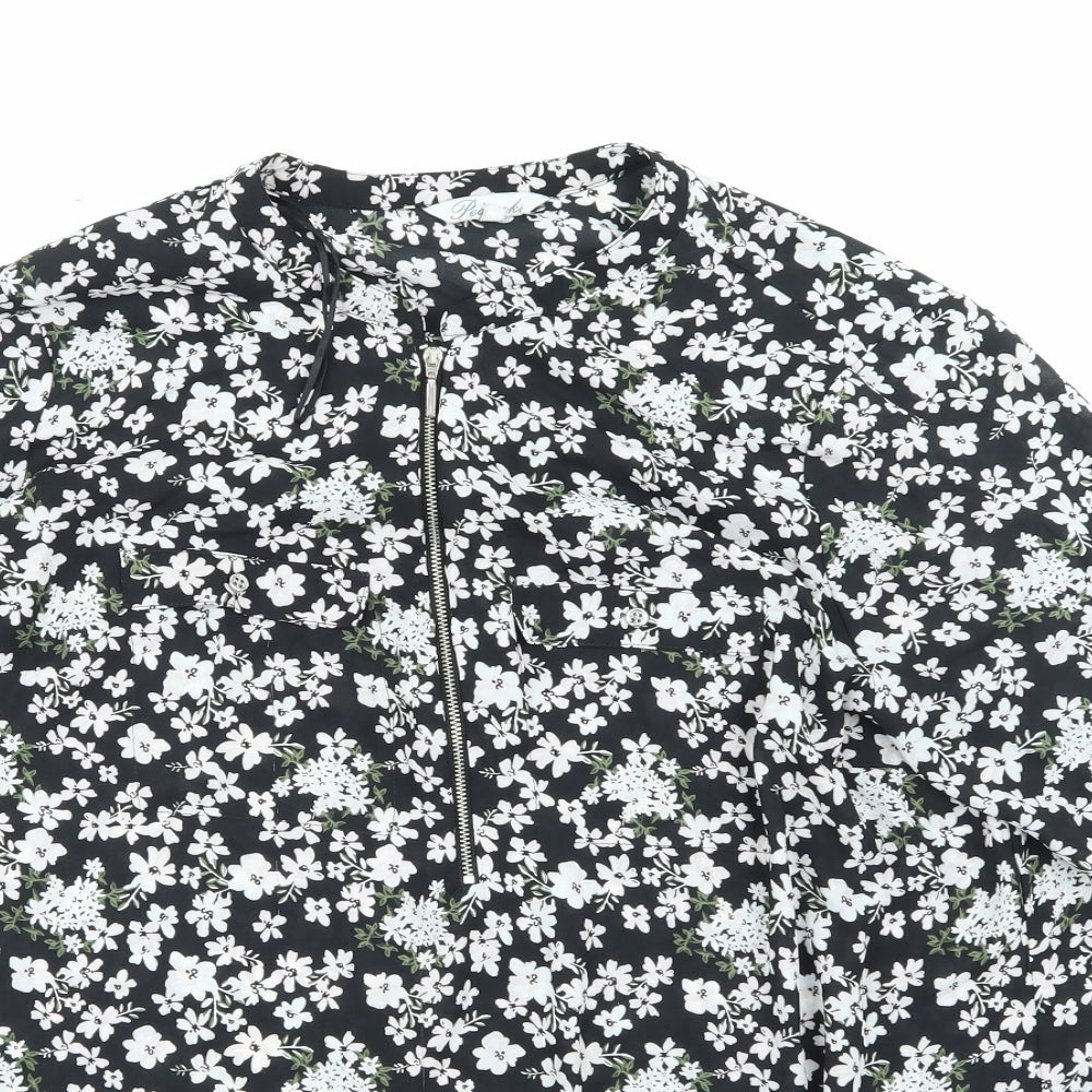Peacocks Womens Black Floral  Basic Blouse Size 18