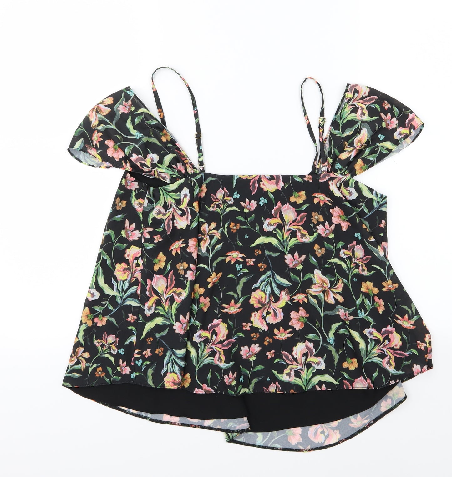 Topshop Womens Black Floral Chiffon Basic Blouse Size 10