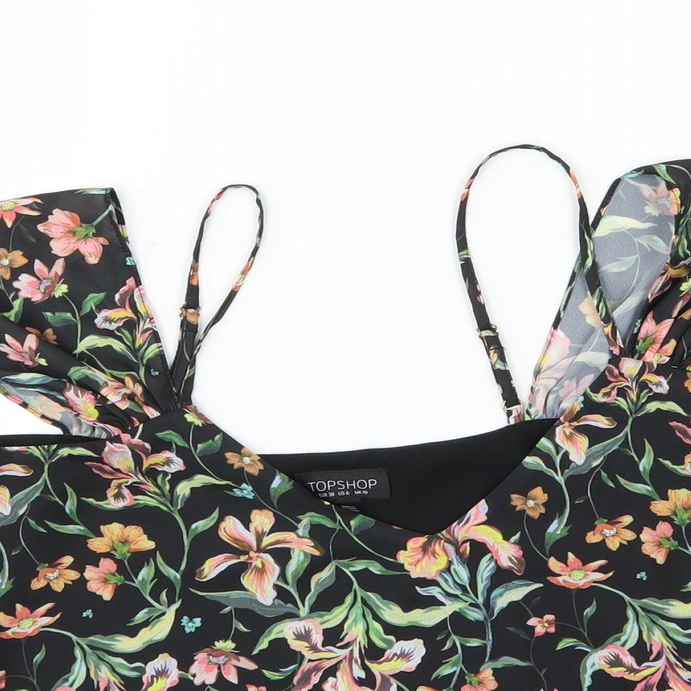 Topshop Womens Black Floral Chiffon Basic Blouse Size 10