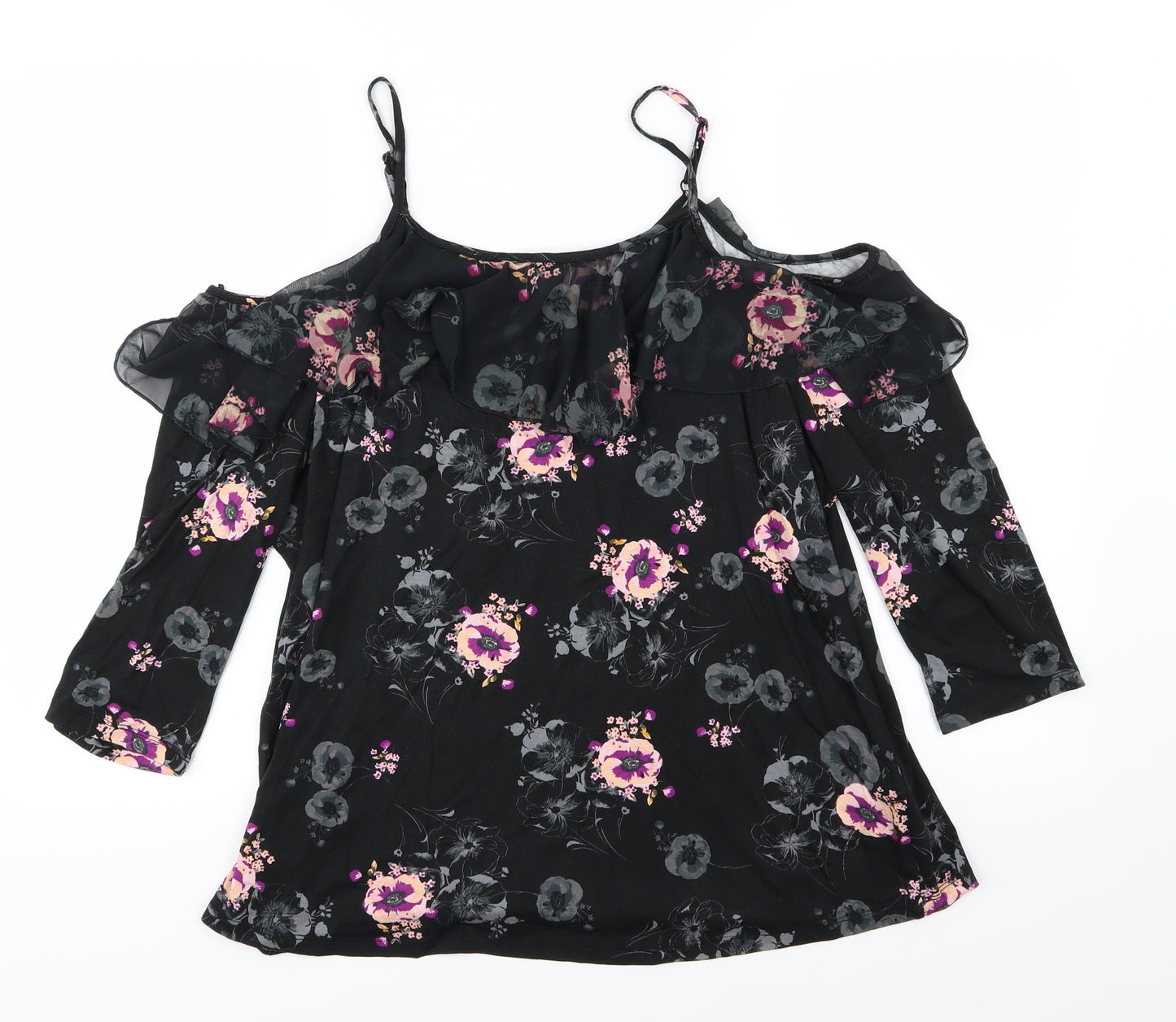 TU Womens Black Floral Jersey Basic Blouse Size 18