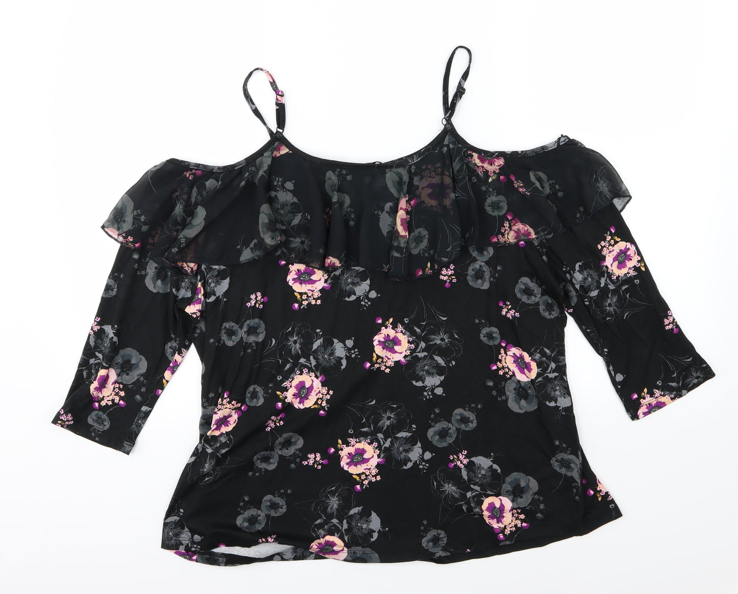 TU Womens Black Floral Jersey Basic Blouse Size 18