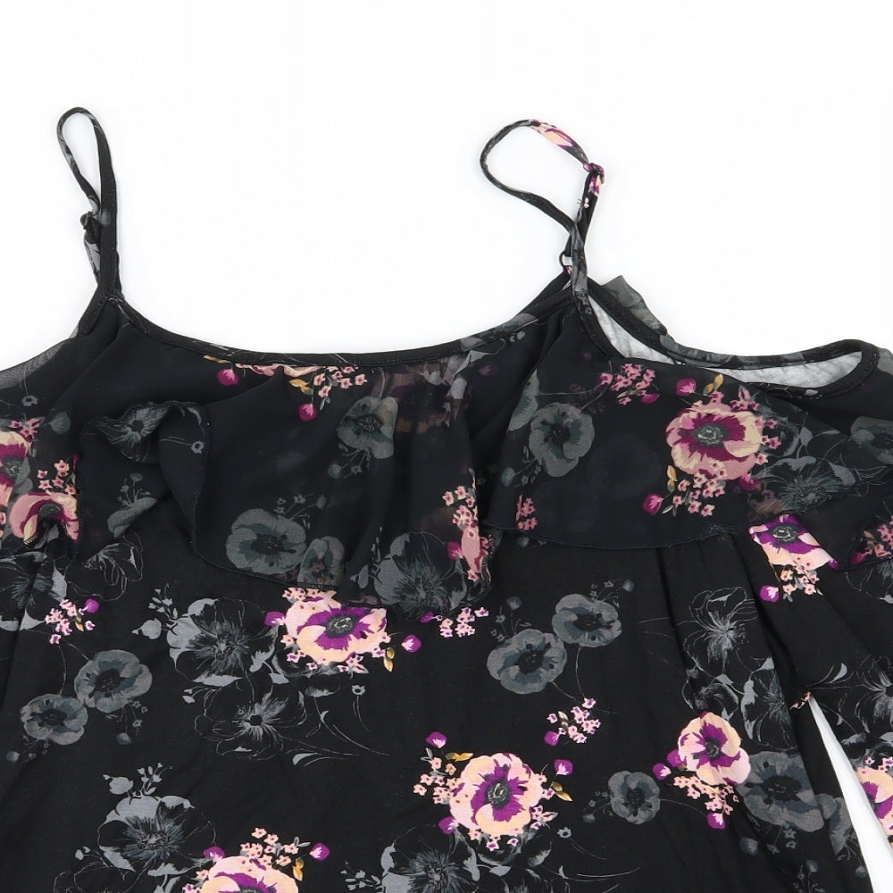 TU Womens Black Floral Jersey Basic Blouse Size 18