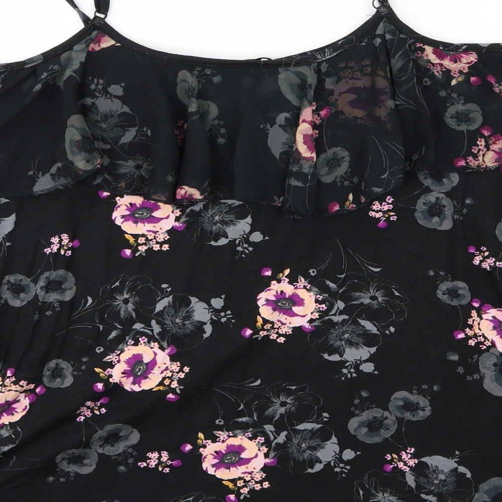 TU Womens Black Floral Jersey Basic Blouse Size 18