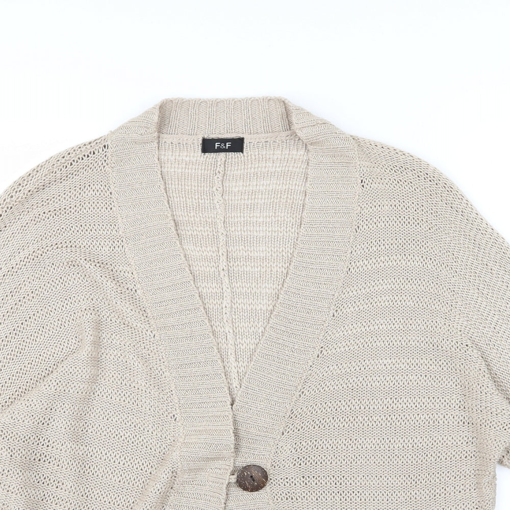 F&F Womens Beige  Knit Cardigan Jumper Size 12
