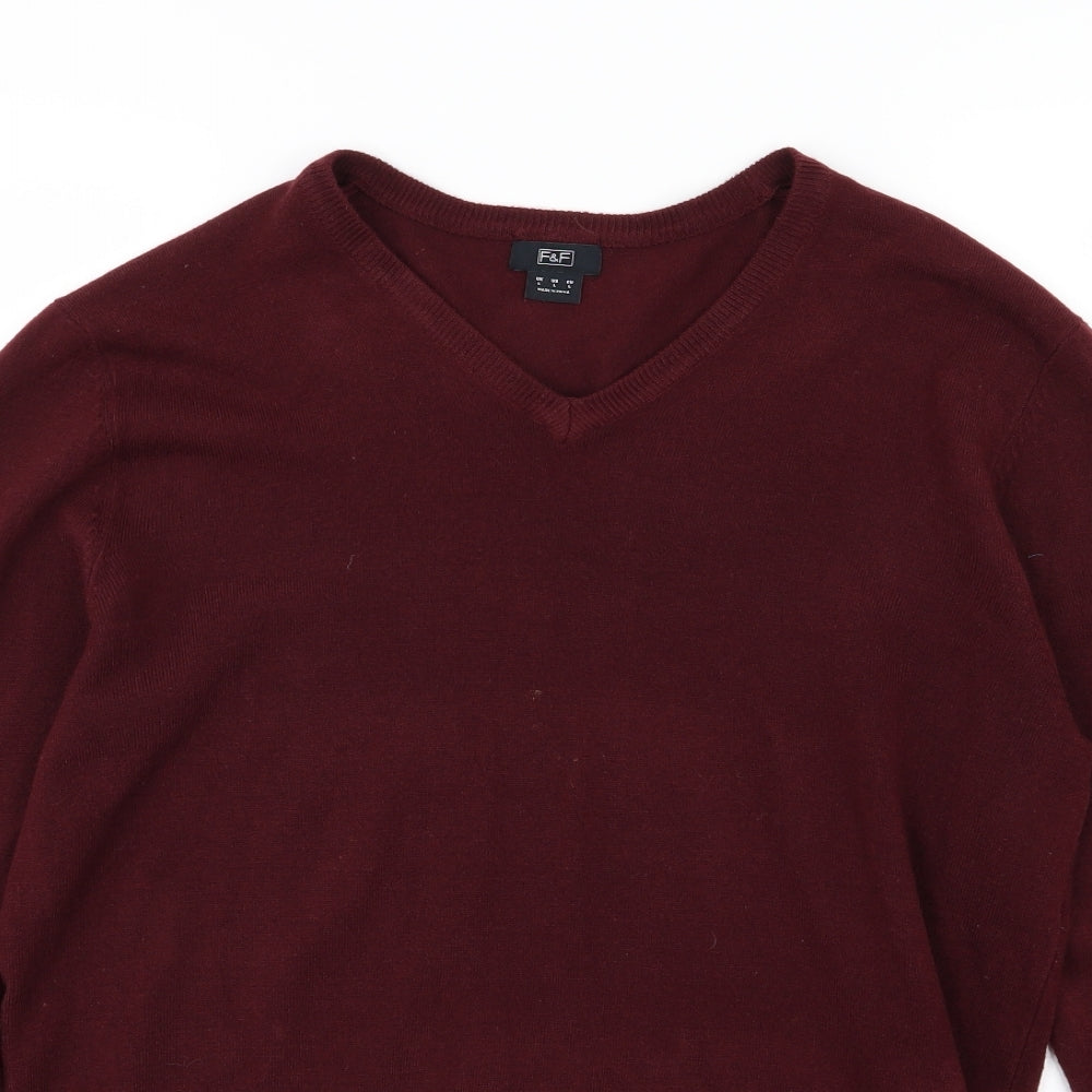 F&F Mens Red  Knit Pullover Jumper Size L