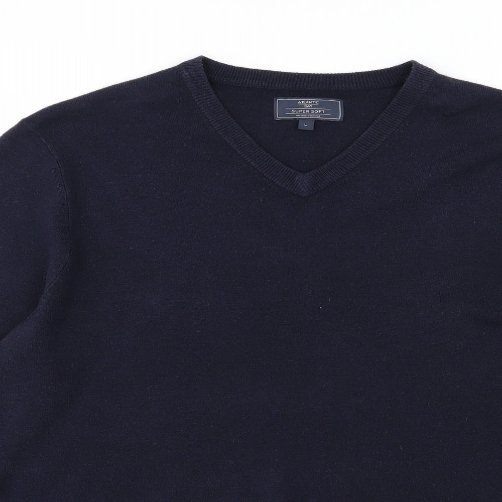 Atlantic Bay Mens Blue  Knit Pullover Jumper Size L