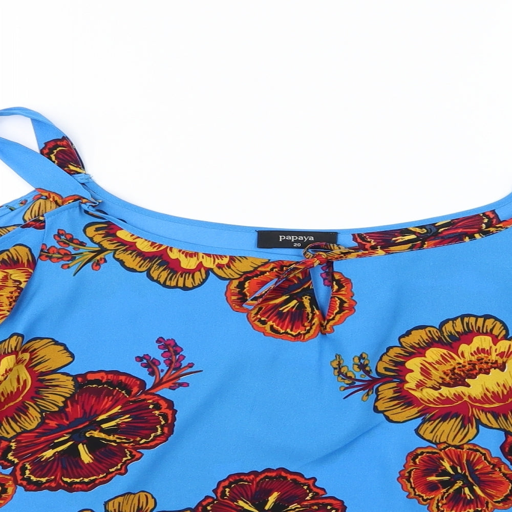 Papaya Womens Blue Floral Chiffon Basic Blouse Size 20