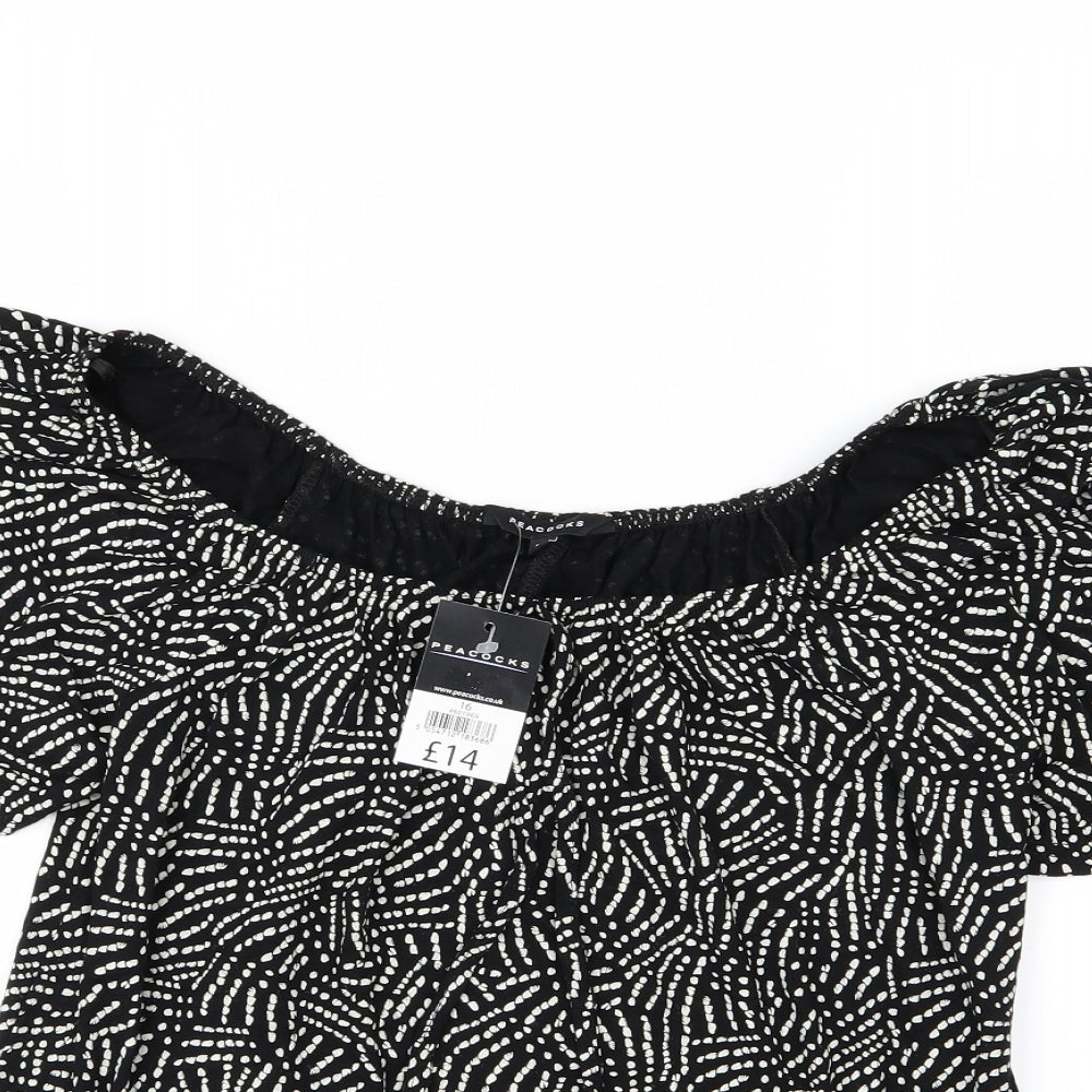 Peacocks Womens Black Animal Print  Basic T-Shirt Size 16