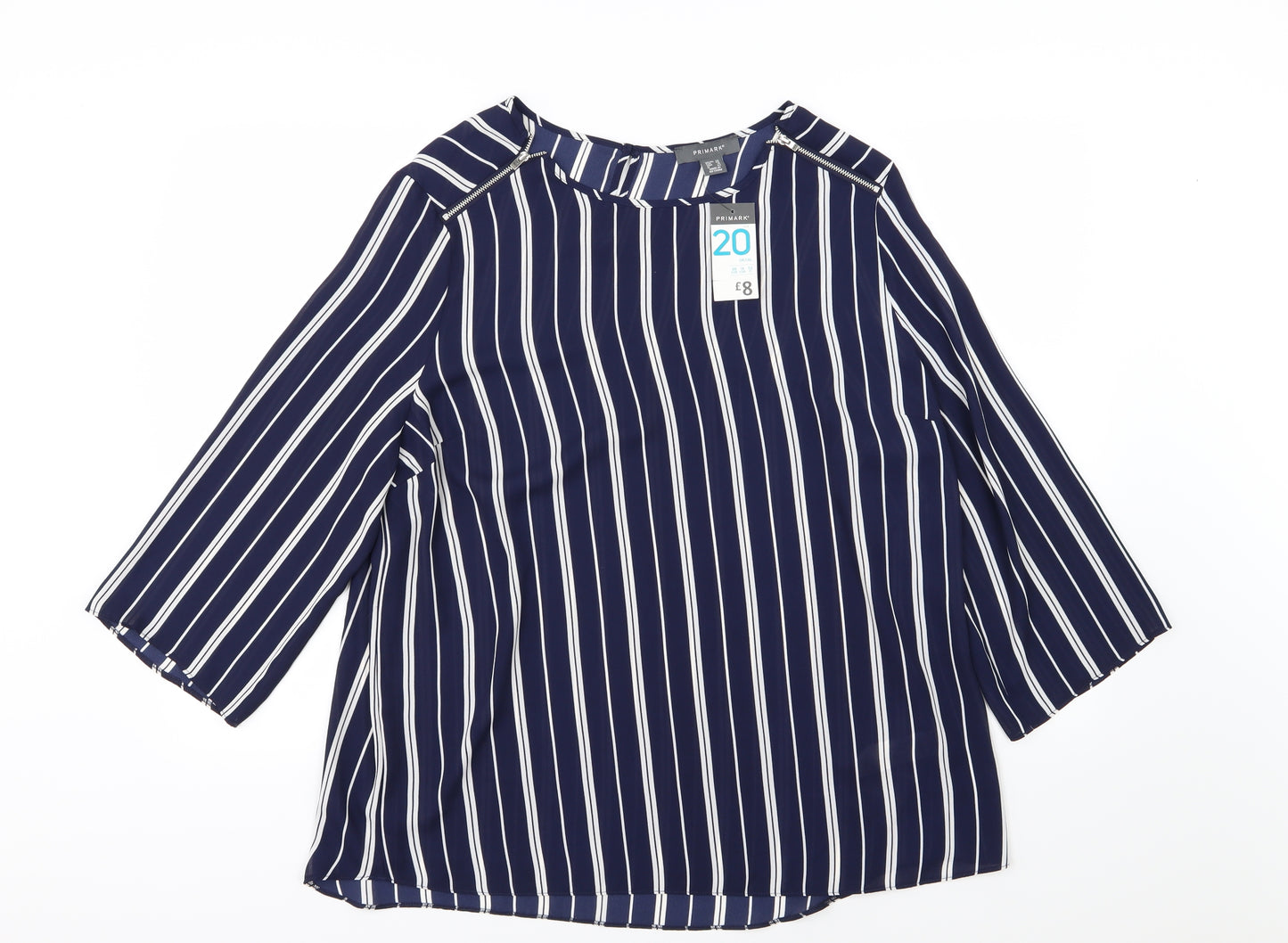 Primark Womens Blue Striped Chiffon Basic Blouse Size 20