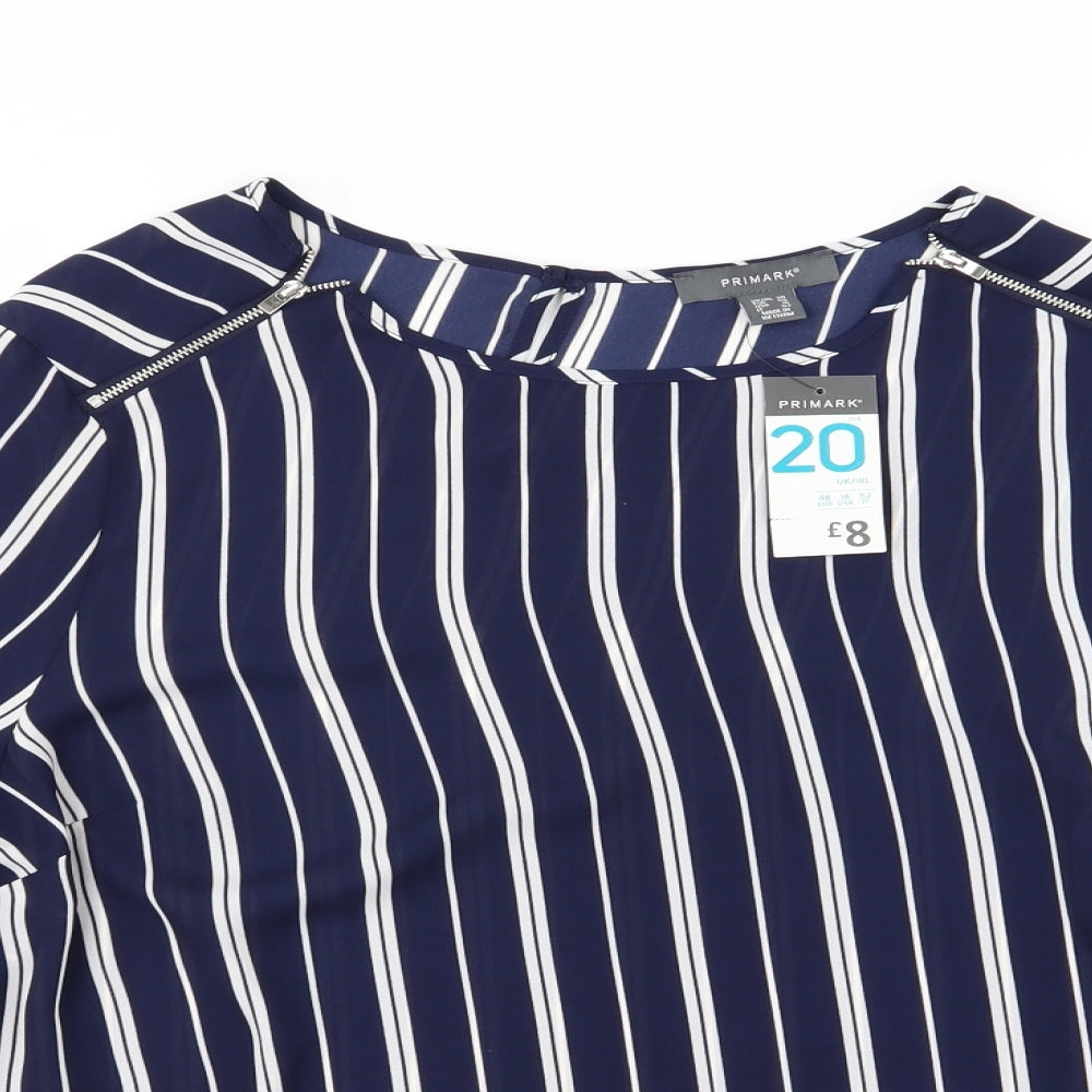 Primark Womens Blue Striped Chiffon Basic Blouse Size 20