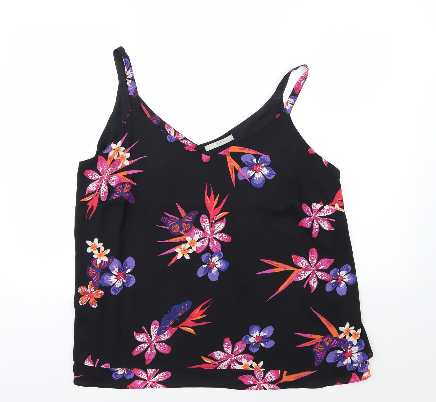 George Womens Black Floral Chiffon Camisole Tank Size 18