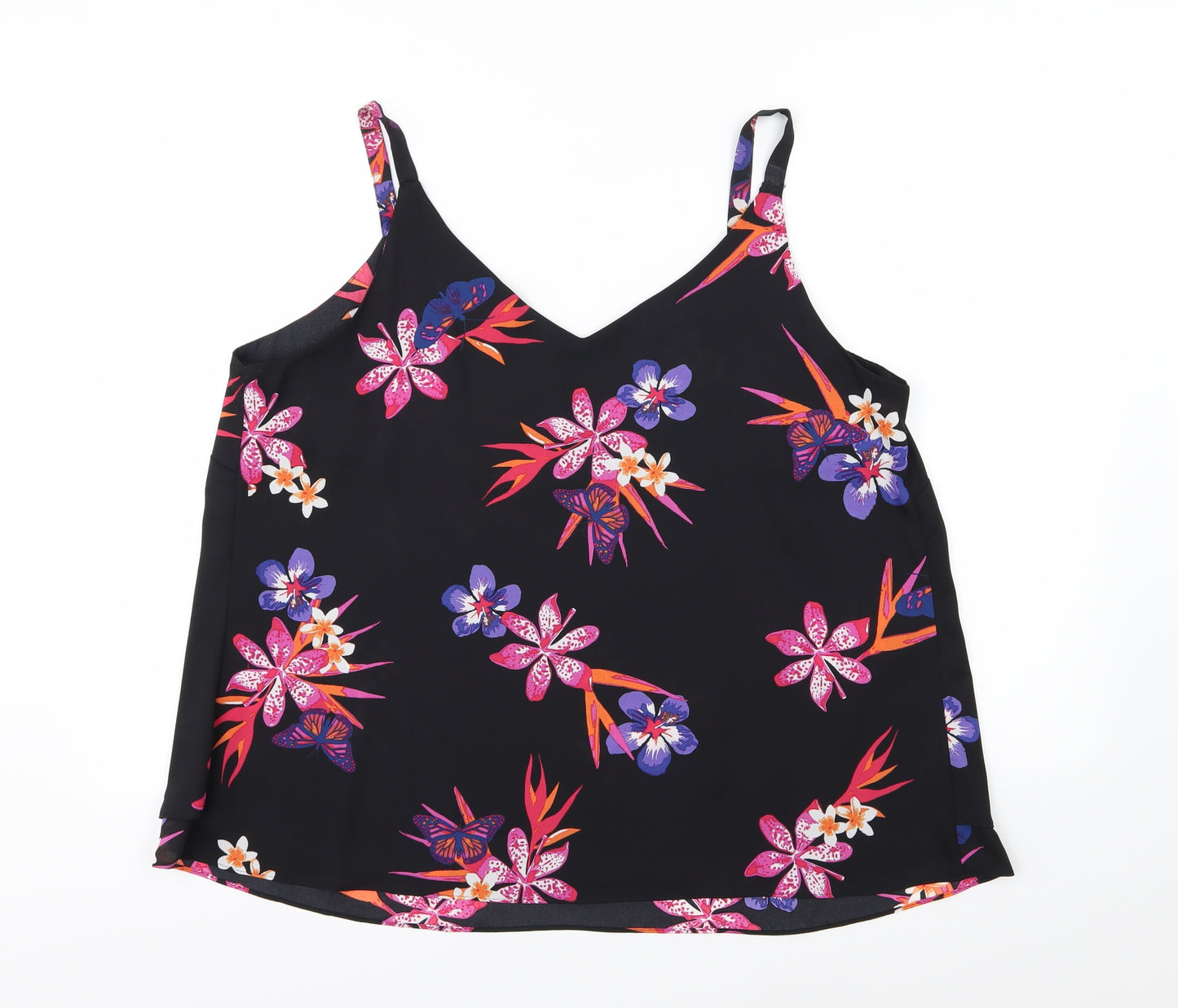 George Womens Black Floral Chiffon Camisole Tank Size 18