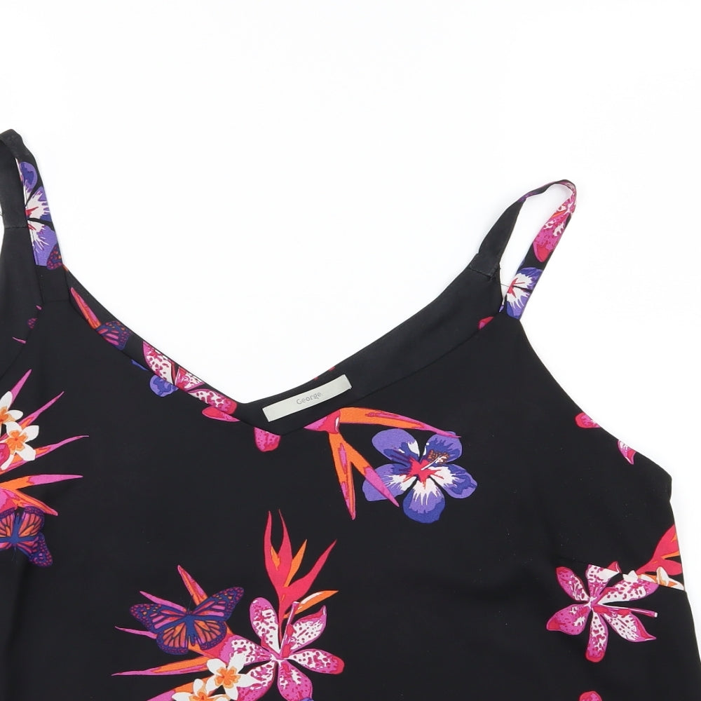 George Womens Black Floral Chiffon Camisole Tank Size 18