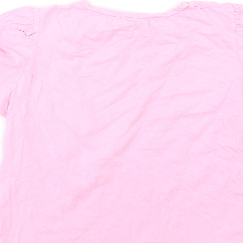 Zara Womens Pink  Jersey Basic T-Shirt Size L  - Mickey and Minnie Mouse Cropped
