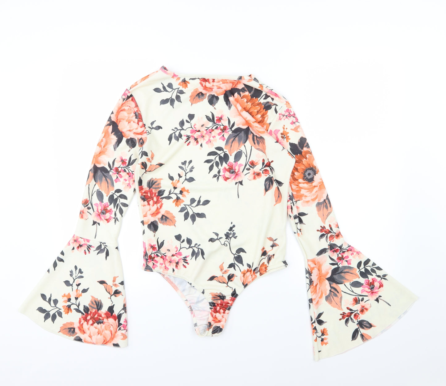 Missguided Womens Ivory Floral  Basic T-Shirt Size 14  - Body Suit