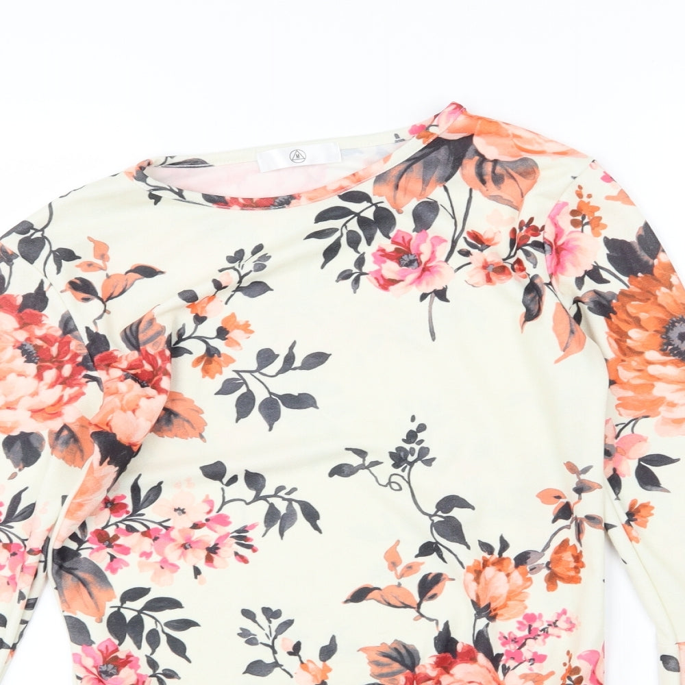 Missguided Womens Ivory Floral  Basic T-Shirt Size 14  - Body Suit