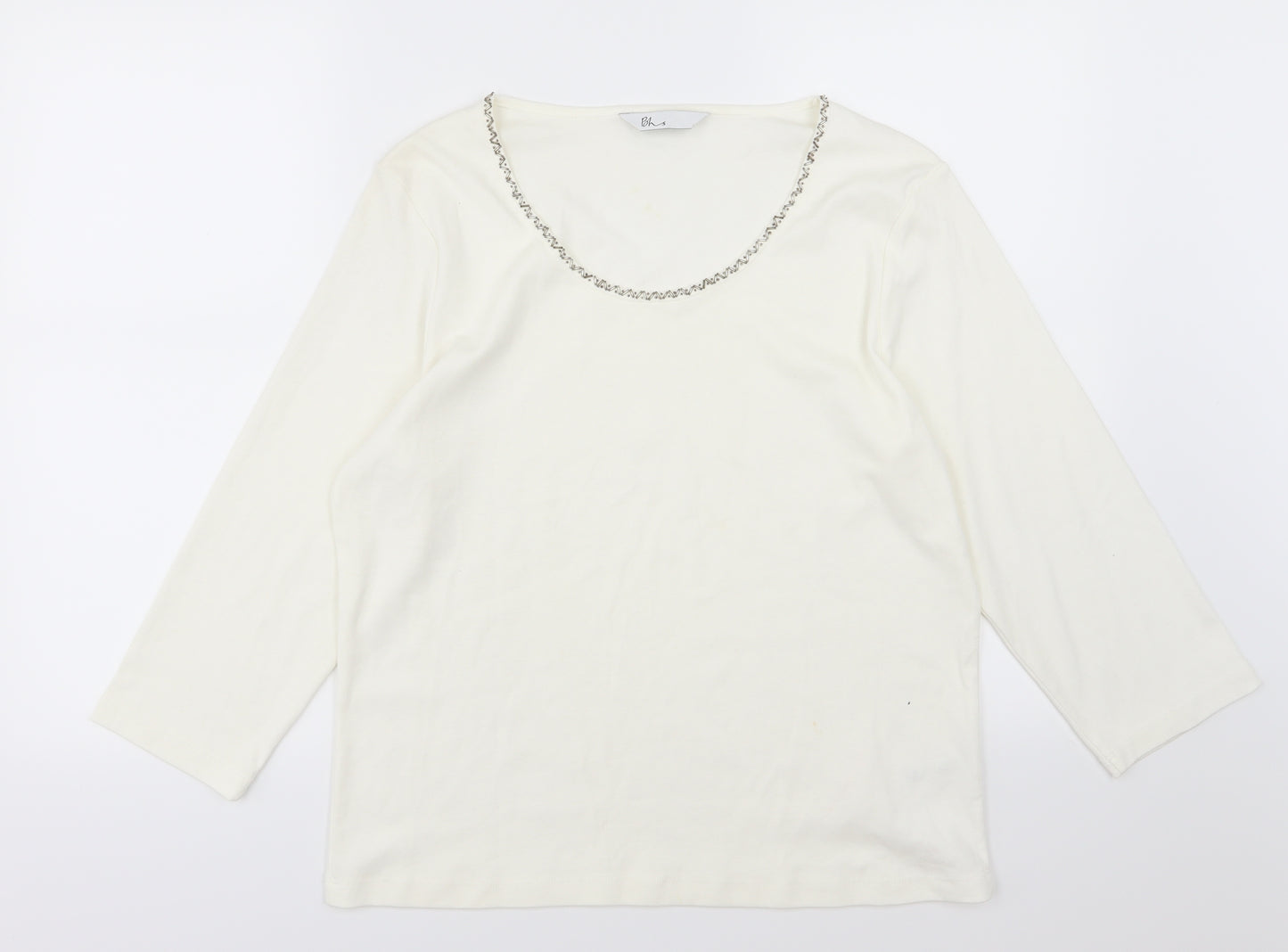 BHS Womens Ivory  Jersey Basic T-Shirt Size 20  - Beaded
