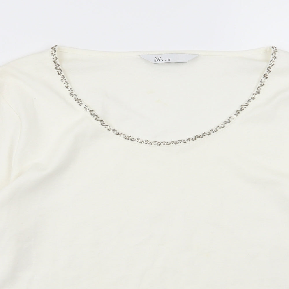 BHS Womens Ivory  Jersey Basic T-Shirt Size 20  - Beaded