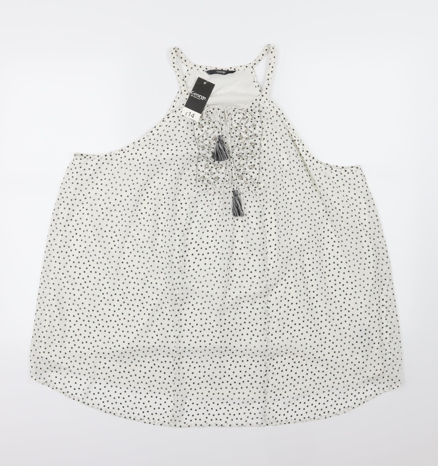 George Womens White Polka Dot Chiffon Camisole Blouse Size 20  - Beaded