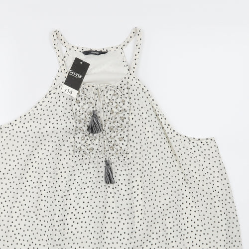 George Womens White Polka Dot Chiffon Camisole Blouse Size 20  - Beaded