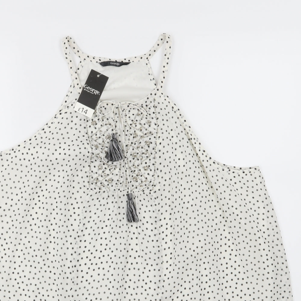 George Womens White Polka Dot Chiffon Camisole Blouse Size 20  - Beaded