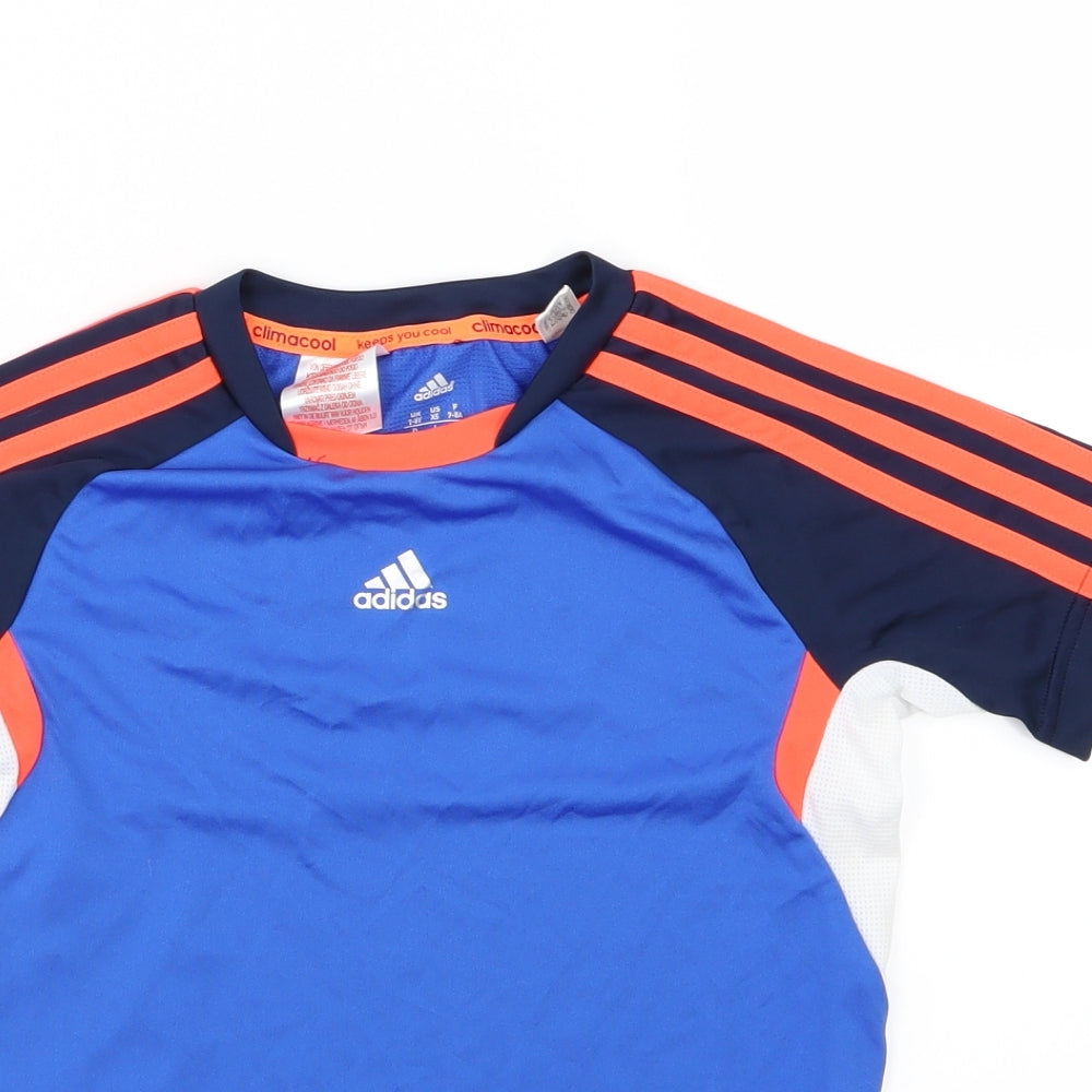 adidas Boys Blue Striped  Basic T-Shirt Size 7-8 Years